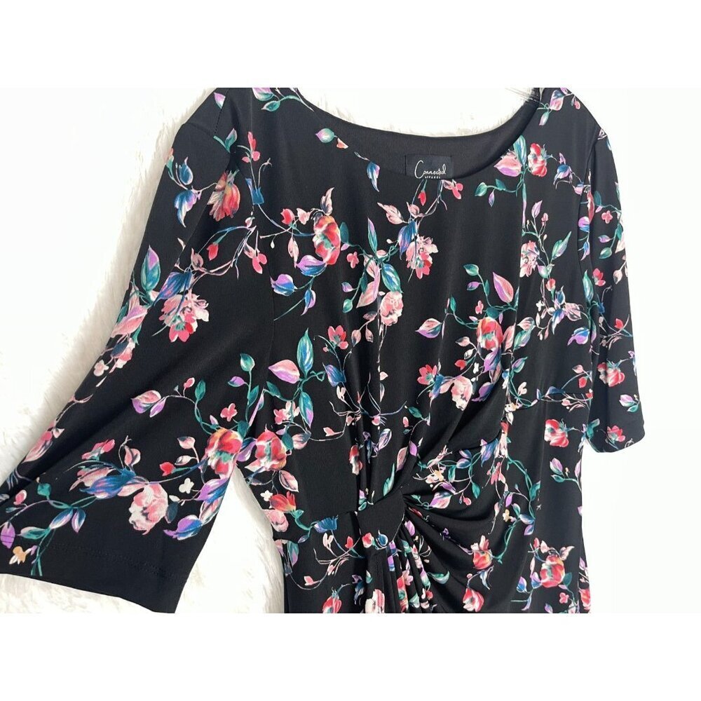 NWOT Connected Apparel Size 14 Half Sleeve Black Floral Dress Knee/Below Knee - Picture 3 of 10